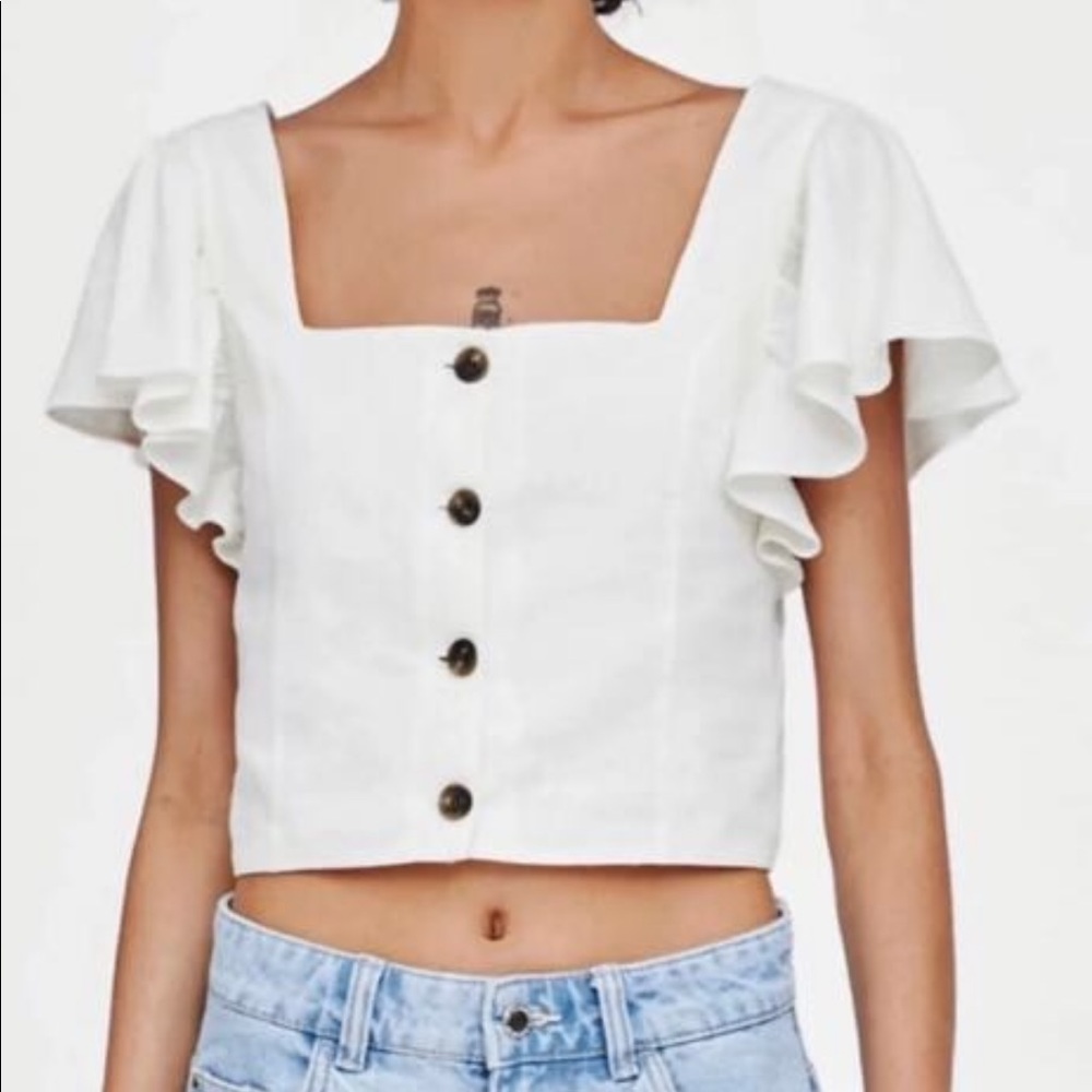 Zara White Ruffle Crop Top